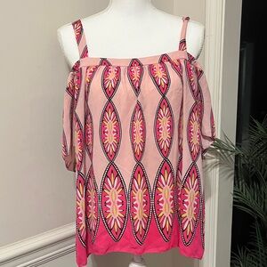NWOT Kaari Blue Pink Cold Shoulder Top Size M medium 8 10